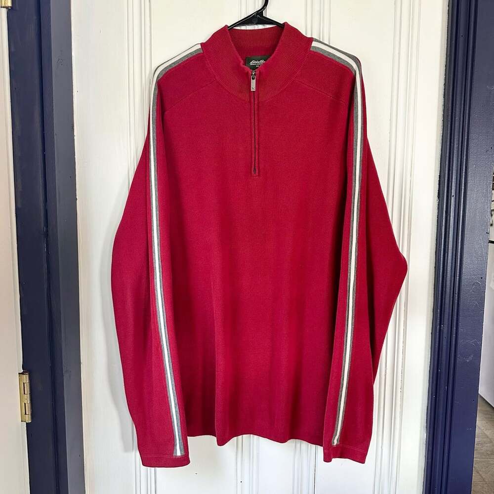 Eddie Bauer 1/4 Zip Pullover Sweater Red Cotton, Size XL Tall